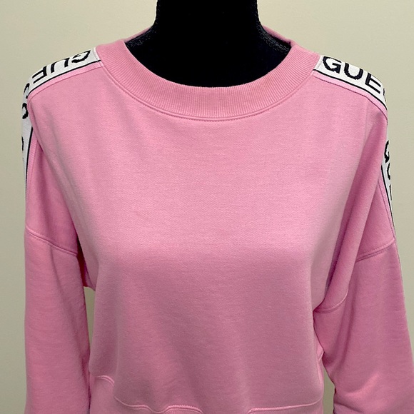 Guess Pink Cropped Crewneck Pullover Monogrammed Arms Sweater - Picture 6 of 16